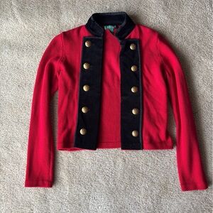 Lauren Ralph Lauren Red Military-Style Button Cardigan Sweater | Small
